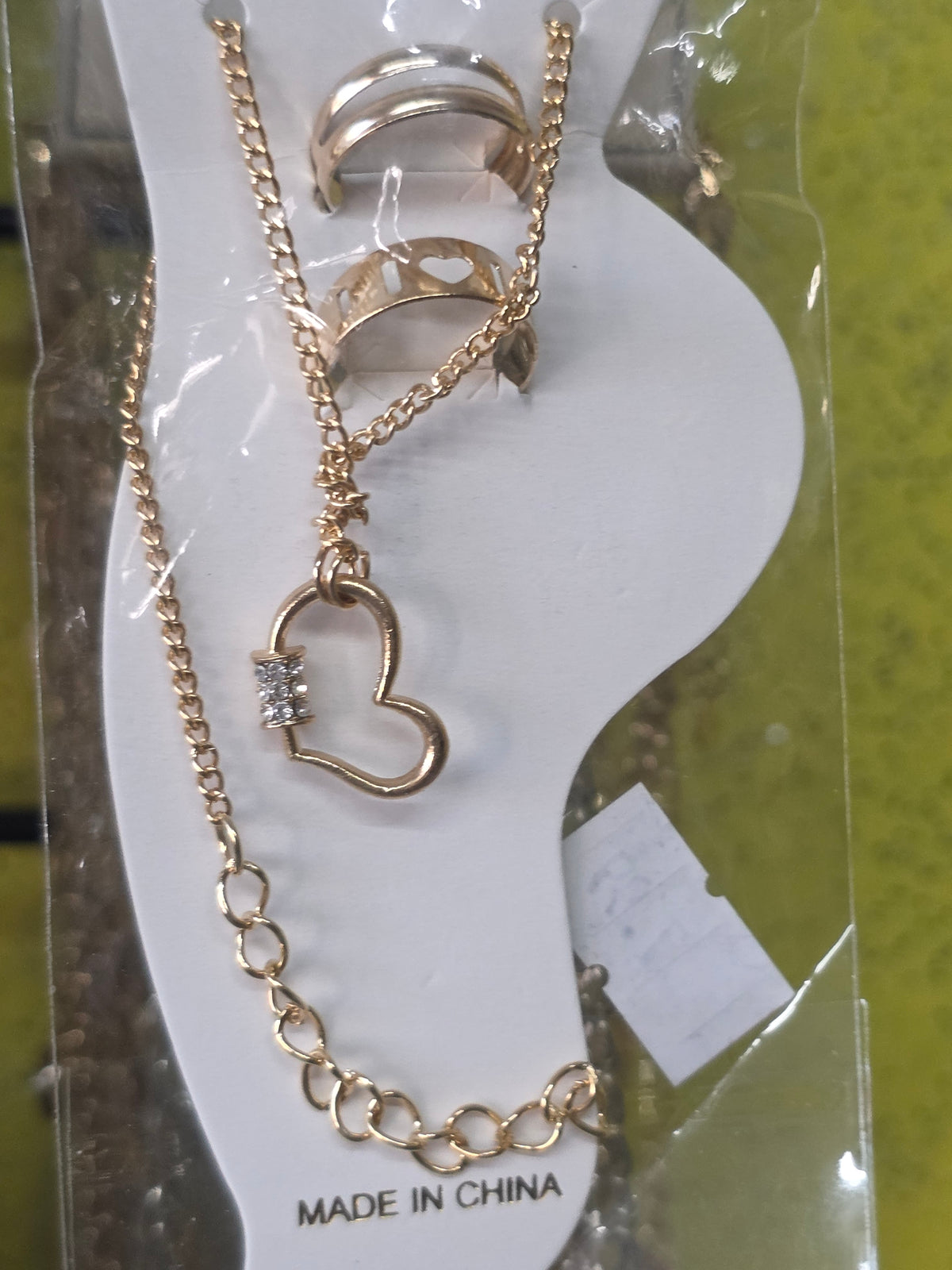 Golden Heart Charm & Layered Curb Chain Anklet Set