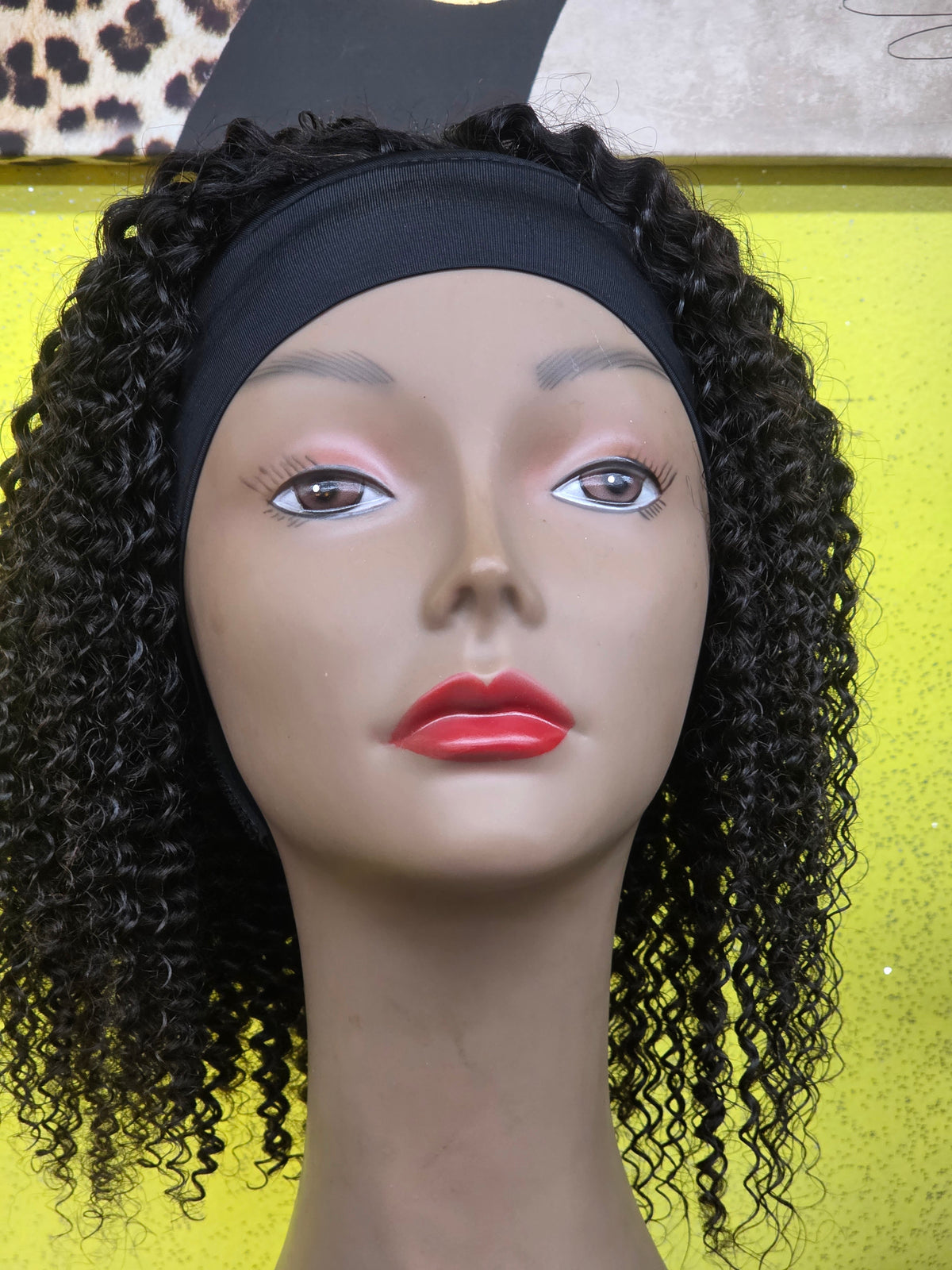 Natural Black Jerry Curly No Lace Glueless Free Part Long Headband Wig