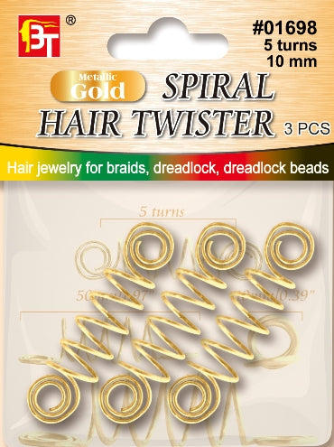 JEWELRY SPIRAL HAIR TWISTER-10 MM - 5 TURNS - GOLD