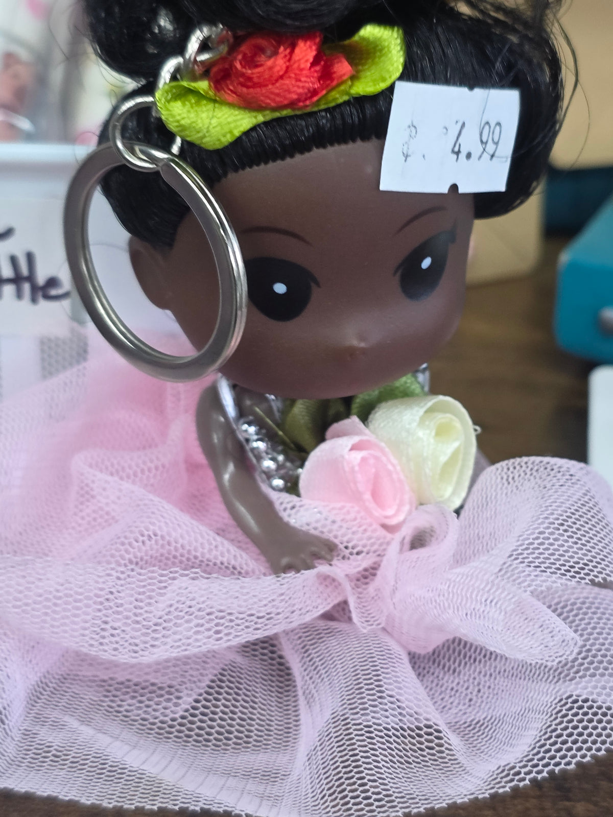 Princess Ballerina Doll Charm Keychain – Pink Tulle & Rhinestone Bag Accessory