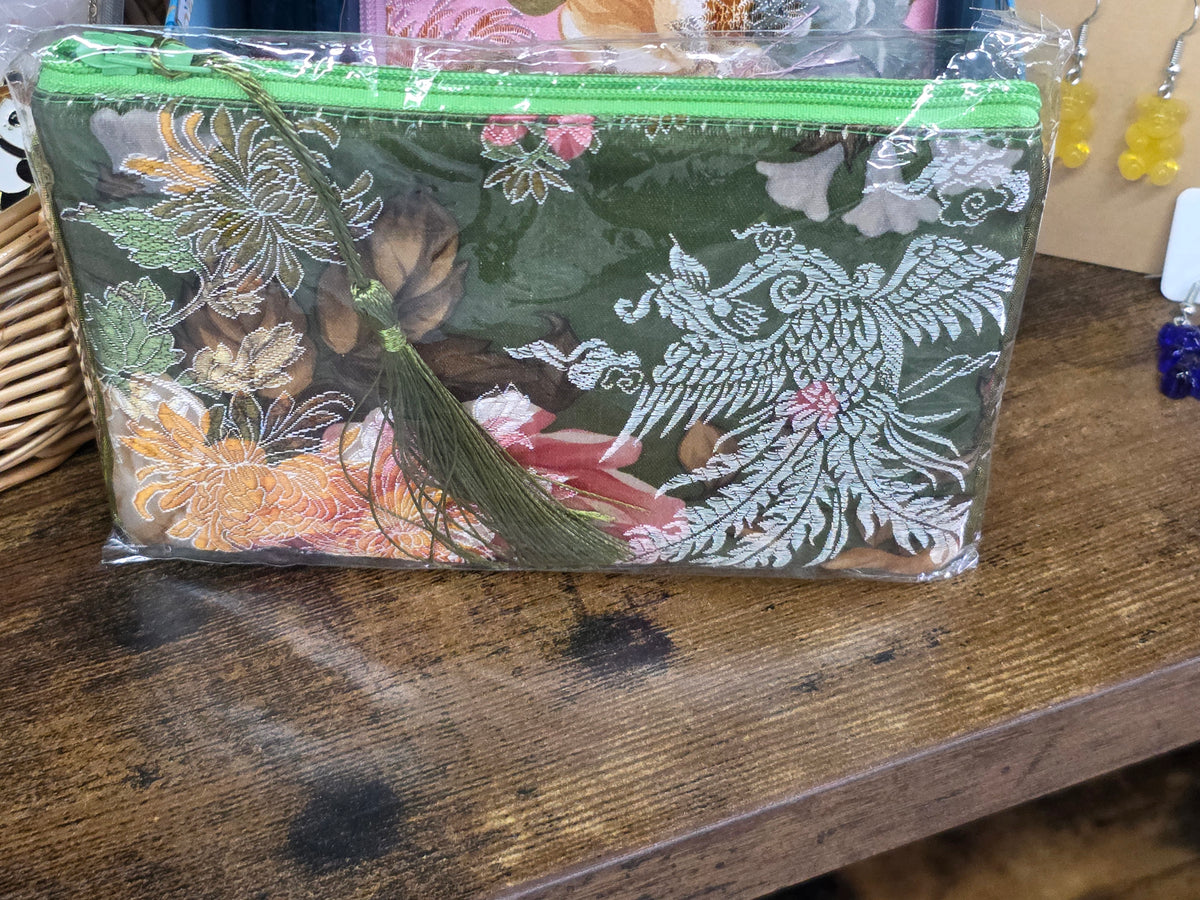 Chinese Brocade Silk Makeup Bag & Cosmetic Pouch with Tassel