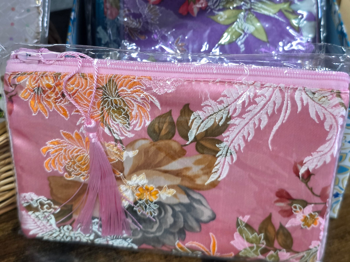 Chinese Brocade Silk Makeup Bag & Cosmetic Pouch with Tassel