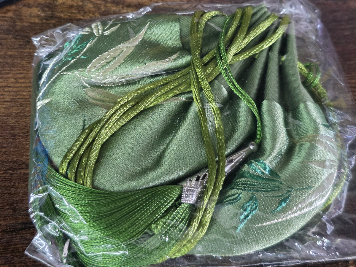 Chinese Silk Brocade Pleated Drawstring Pouch with Tassel