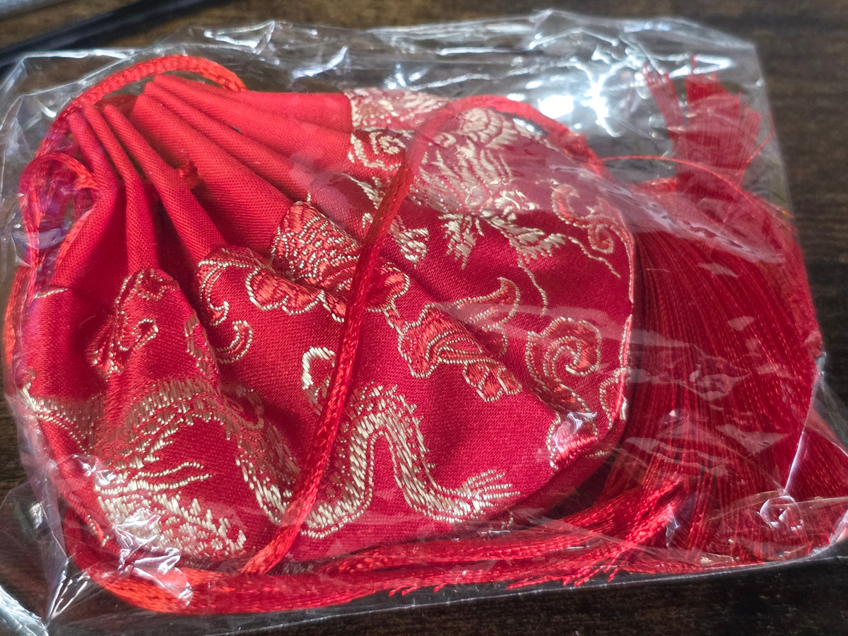 Chinese Silk Brocade Pleated Drawstring Pouch with Tassel