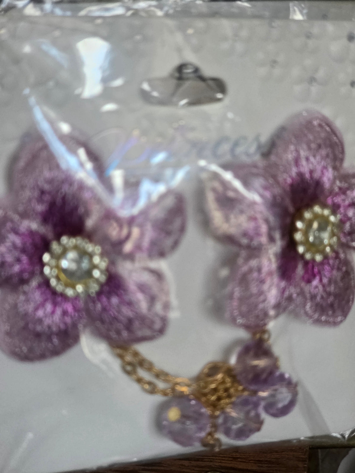 Whimsical Orchid Fabric Flower Chain Statement Earrings