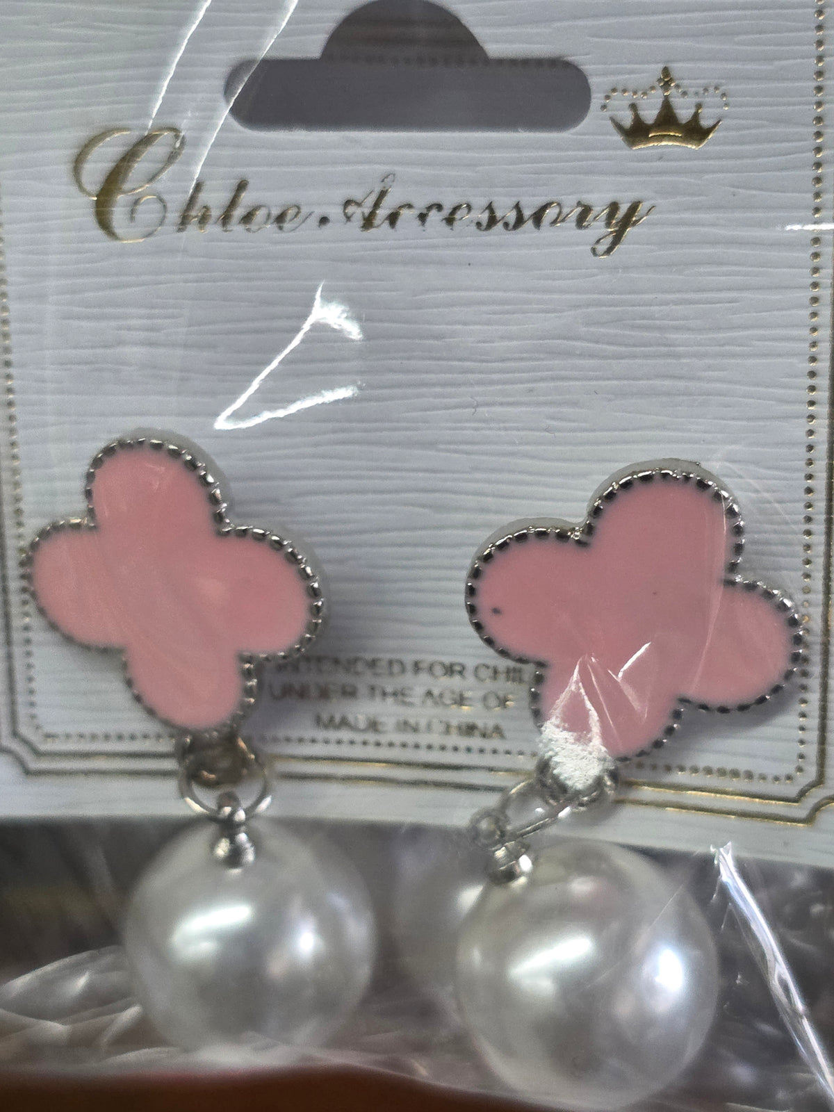 Enamel Clover and Faux Pearl Drop Earrings