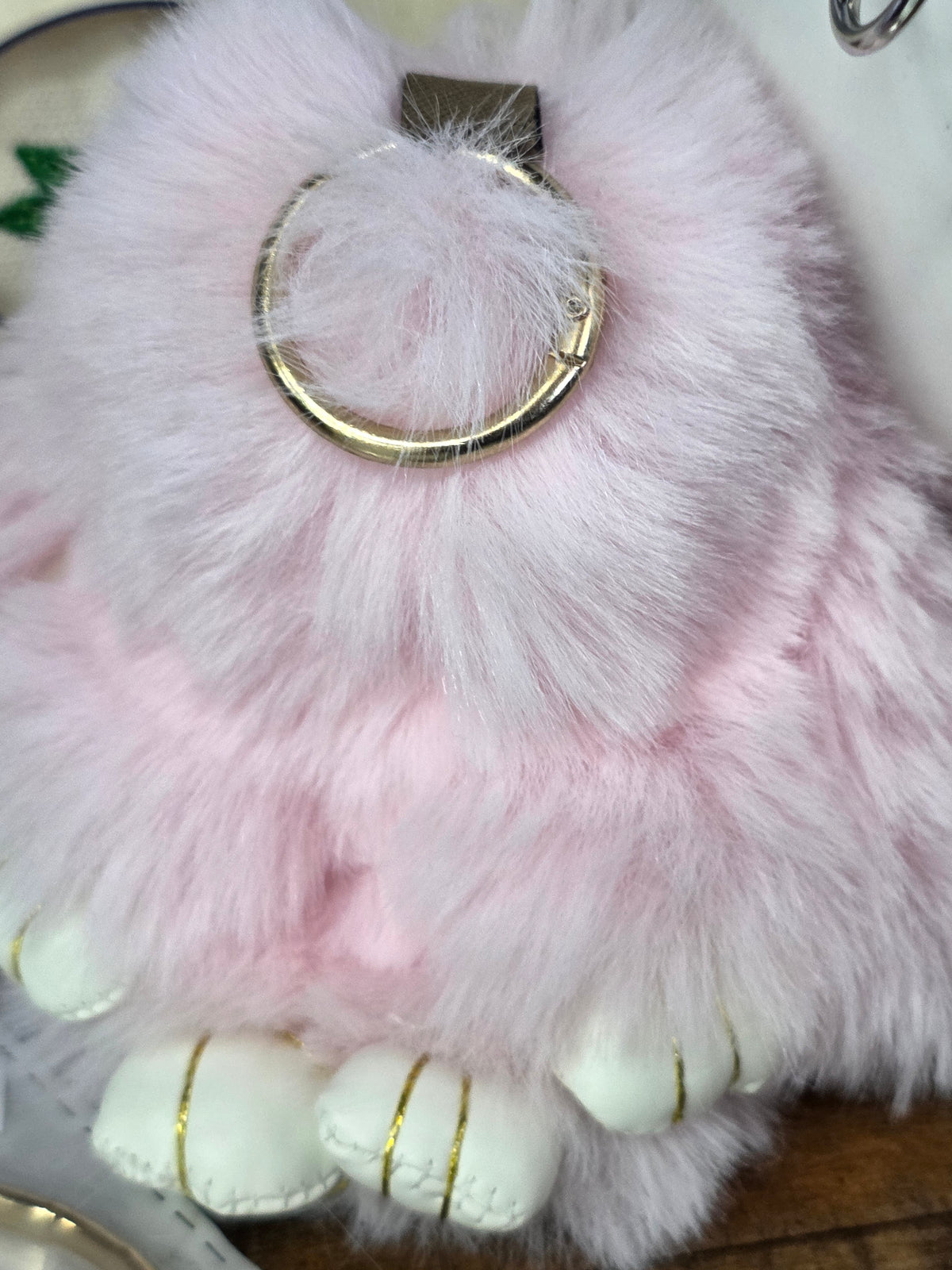 Fluffy Faux Fur Bunny Charm Keychain – Plush Pink Pom Bag Accessory