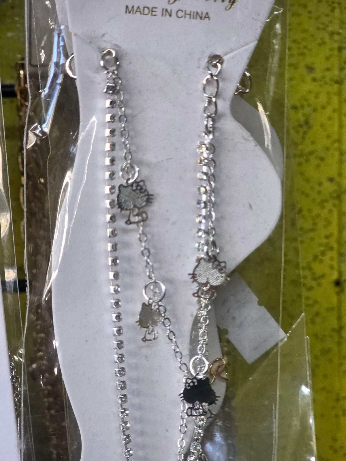 Y2K Kitten Charm & Layered Rhinestone Anklet