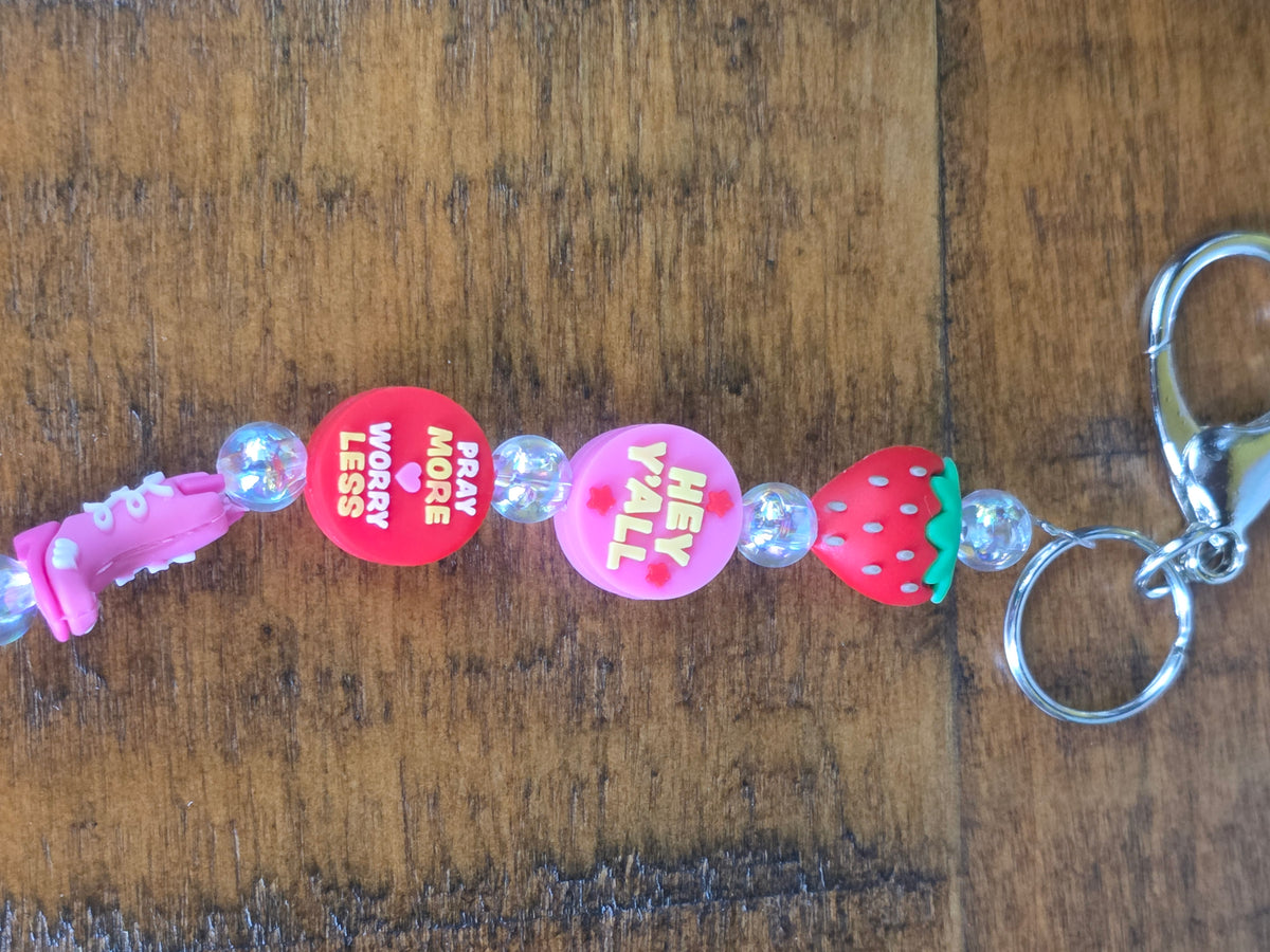 "Hey Y'all" Southern Charm Beaded Wristlet / Keychain Lanyard