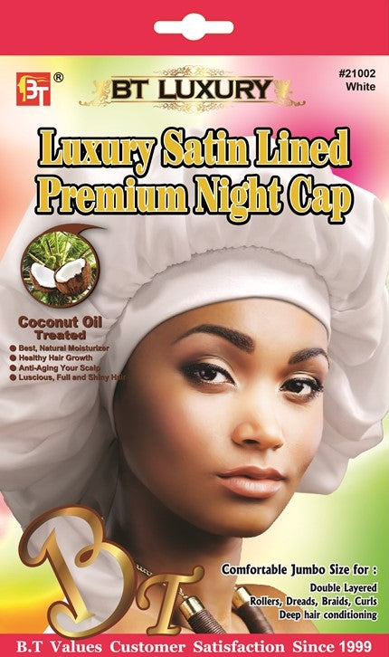 LUXURY SATIN LINED PREMIUM NIGHT CAP - (WHITE)