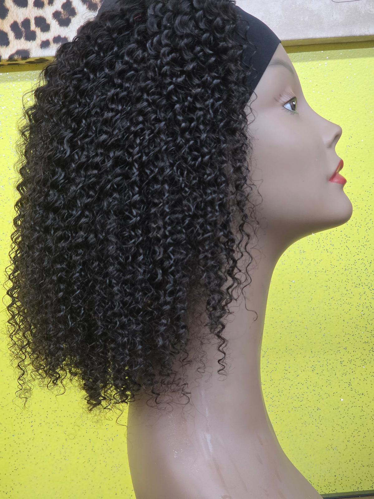 Natural Black Jerry Curly No Lace Glueless Free Part Long Headband Wig